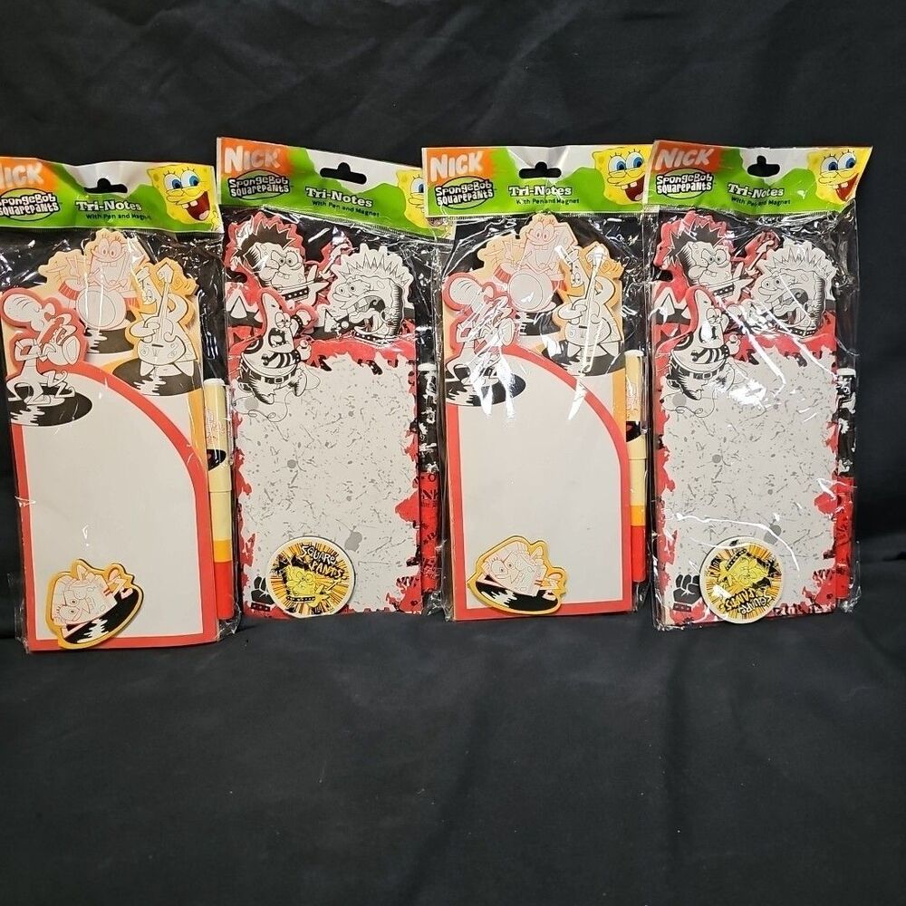 Vintage SpongeBob Tri-notes Notepads With Pen And Magnet Lot Of 4